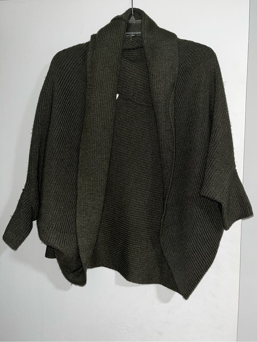 SHEIN Olive Green Draped Open-Front Ribbed Cardigan